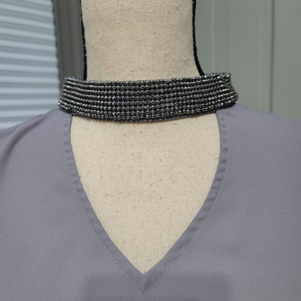 LANE Bryant Beaded choker Neckline Chiffon Blouse - Picture 2 of 7